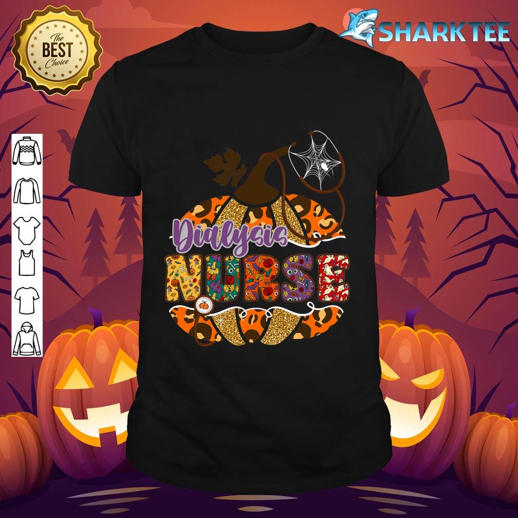 Dialysis Nurse Stethoscope Nursing Halloween Pumpkin Leopard shirt