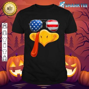 Turkey Face Flag Sunglasses Fun Thanksgiving Family Outfits shirt