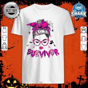 Halloween Messy Bun In October We Wear Pink Breast Cancer shirt