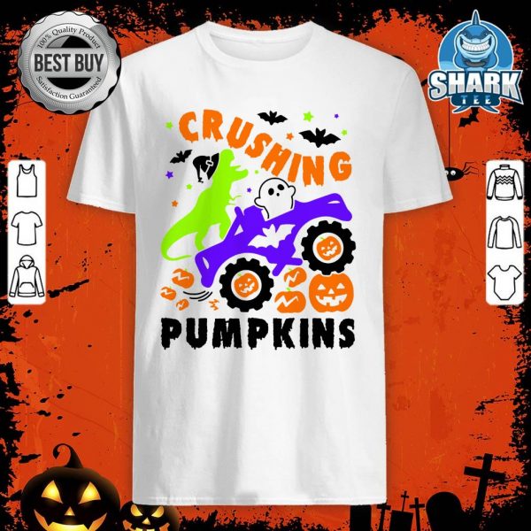Happy Halloween Crushing Pumpkin Monster Truck Dinosaur shirt