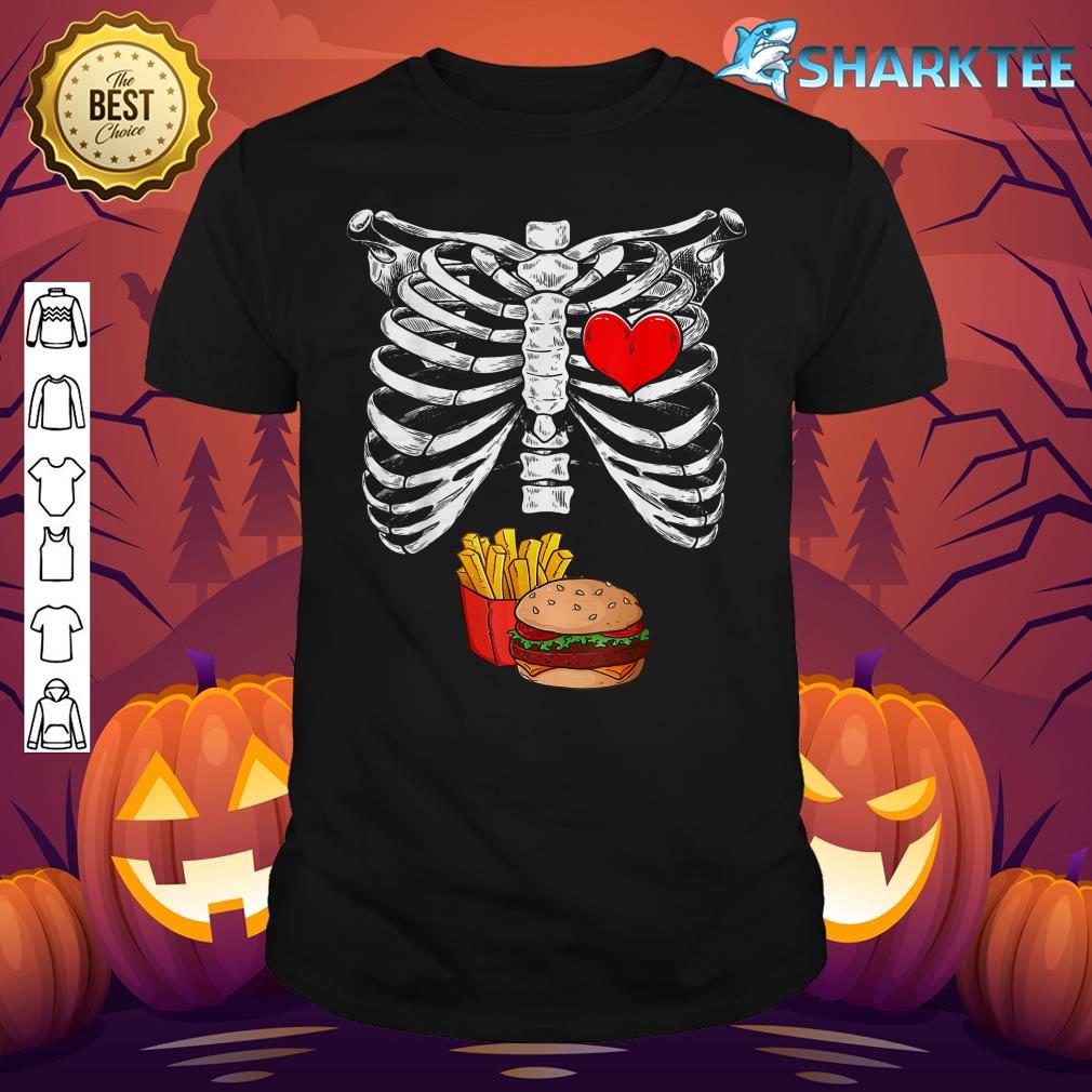 Halloween Dad Skeleton Pregnancy Hamburger Fries Xray Funny shirt
