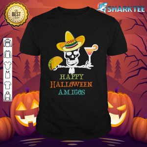 Funny Halloween Amigo's Skeleton Mexican Hat Taco and Drink shirt