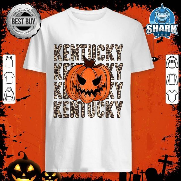 Retro Leopard Kentucky With Pumpkin Happy Halloween shirt