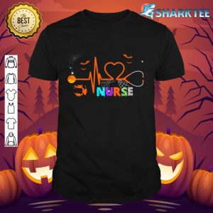 Nurse Halloween Costume Stethoscope Heartbeat Pumpkin shirt