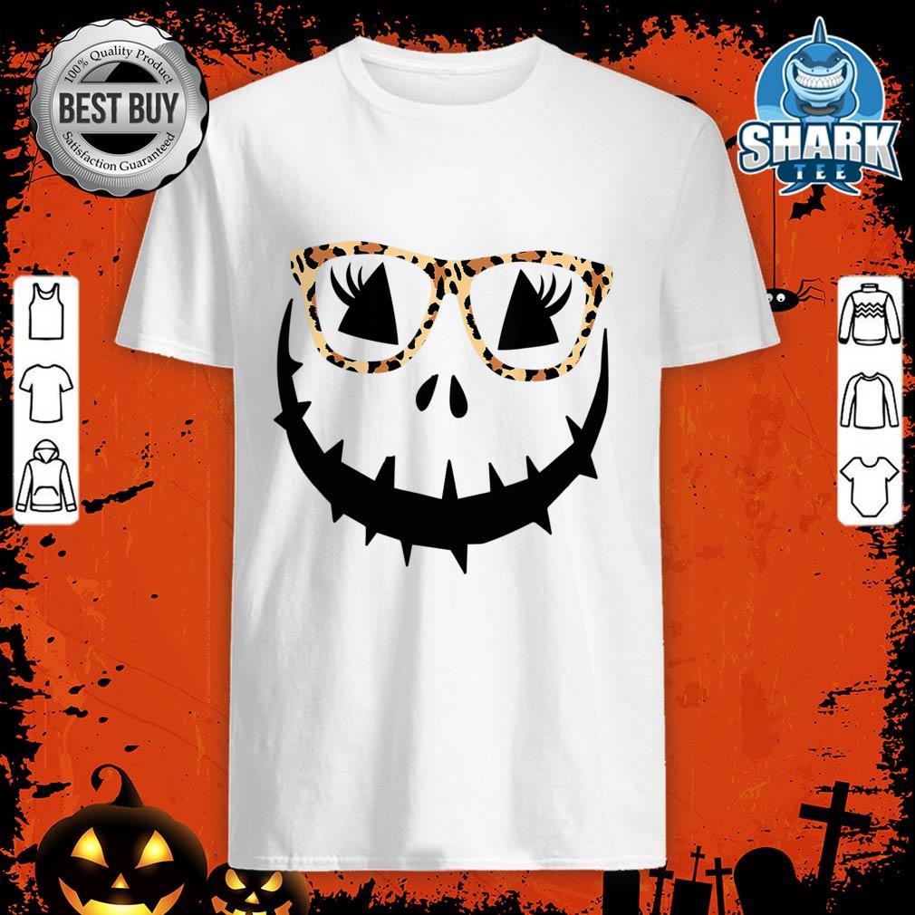 Jack O Lantern Face Pumpkin Halloween Leopard Print Glasses shirt
