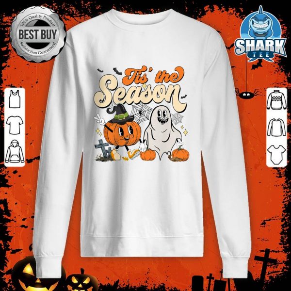 Groovy Tis The Season Pumpkin Floral Ghost Hippie Halloween sweatshirt