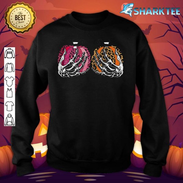 Leopard Pumpkin Skeleton Hands Funny Halloween Premium sweatshirt