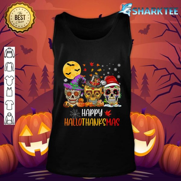 Womens Sugar Skull Skeleton Halloween Costume Happy Hallothankmas tank-top