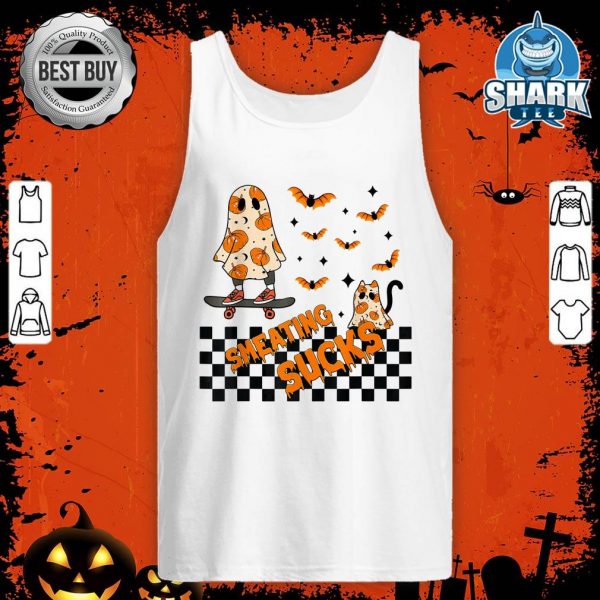Smeating Sucks Pumpkin Ghost Skater Spooky Vibes Halloween tank-top