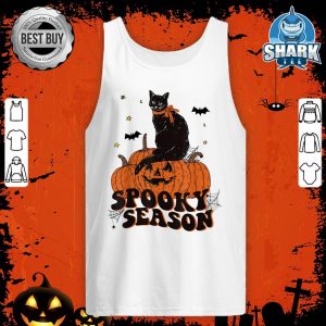 Halloween Black Cat on a Jack O Lantern tank-top