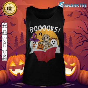 Booooks Ghost Pumpkin Halloween Boo Read Book Library Readin tank-top