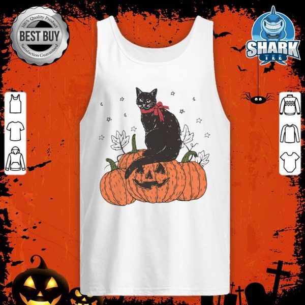 Black Cat Pumpkin Vintage Halloween Spooky Cat Dad Cat Mom Premium tank-top