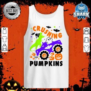 Happy Halloween Crushing Pumpkin Monster Truck Dinosaur tank-top