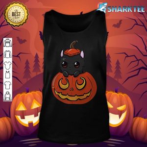 Black Scary Cat Pumpkin Jack O Lantern Halloween Costume Premium tank-top