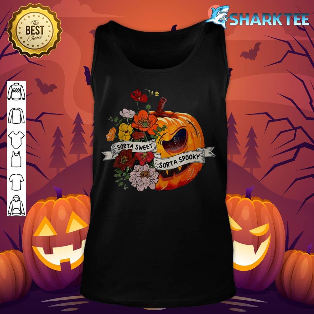 Funny Halloween Sorta Sweet Sorta Spooky Fall Pumpkin Flower tank-top