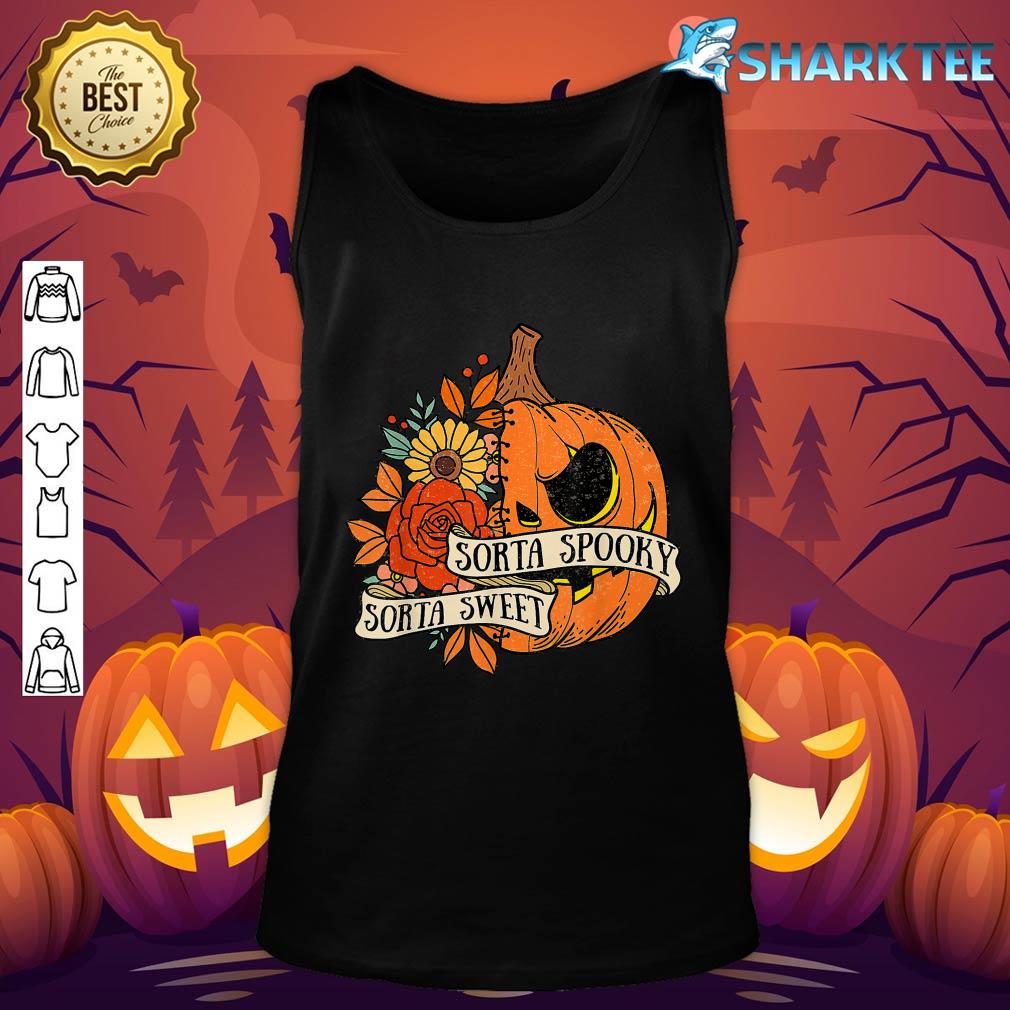Sorta Spooky Sorta Sweet Gift Flower Pumpkin Halloween Women tank-top