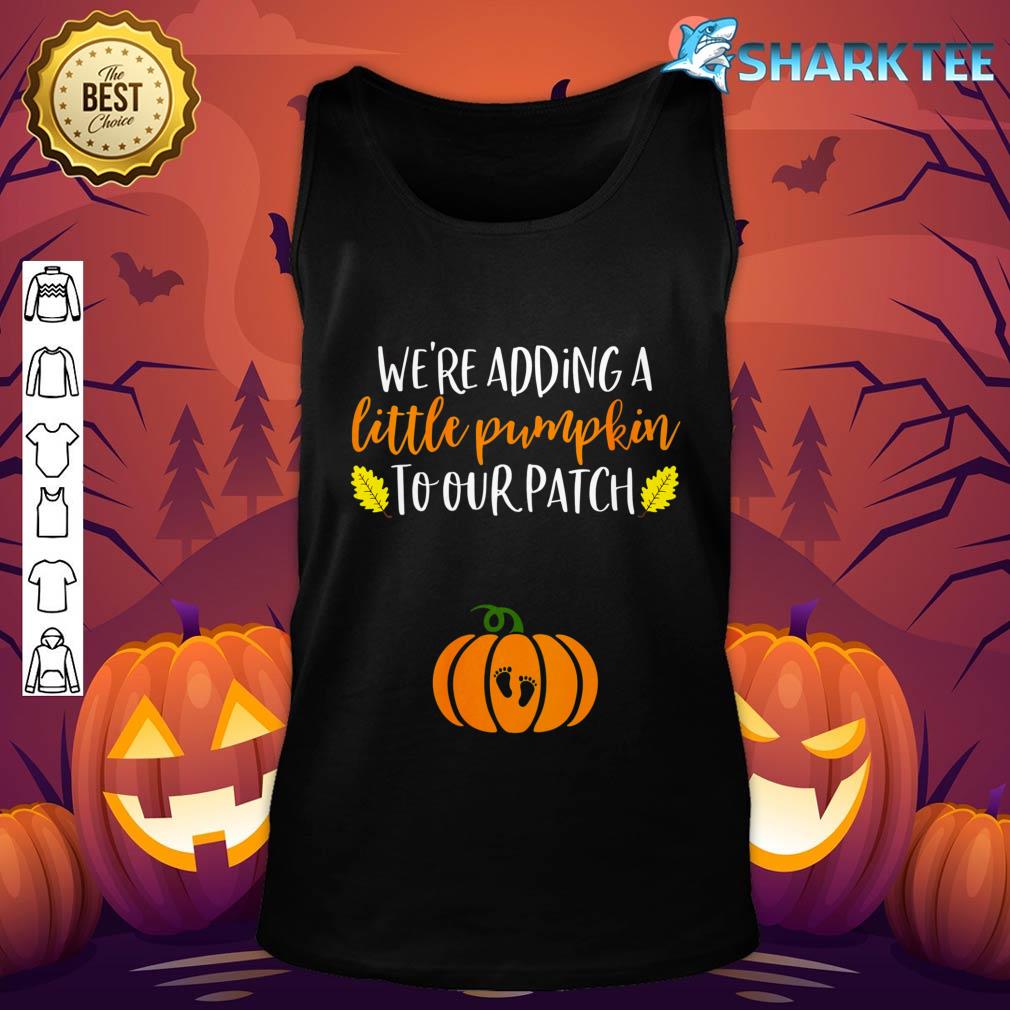 Womens Pumpkin Pregnancy Announcement Shirt Halloween Baby Reveal tank-top