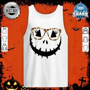 Jack O Lantern Face Pumpkin Halloween Leopard Print Glasses tank-top