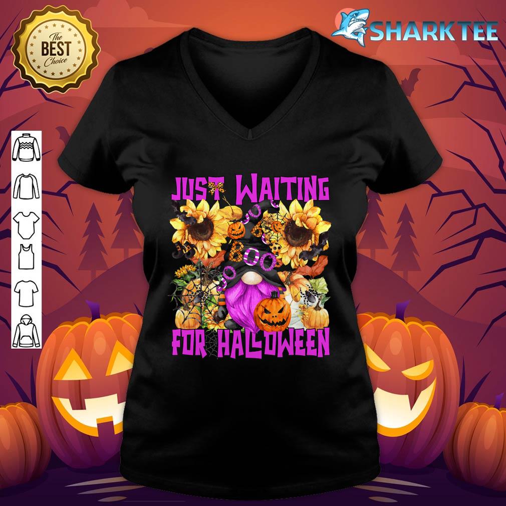 Waiting For Halloween Quote For Women Purple Autumn Gnome v-neck