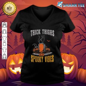 Funny Halloween Thick Thighs Spooky Vibes v-neck