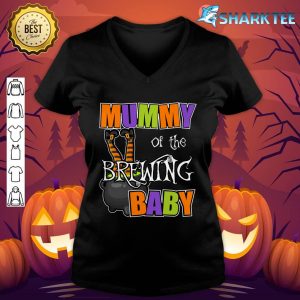 Mummy of Brewing Baby Halloween Theme Baby Shower Spooky v-neck