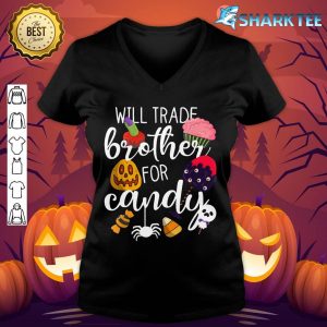 Matching Halloween Sister Girls Will Trade Brother For Candy v-neck