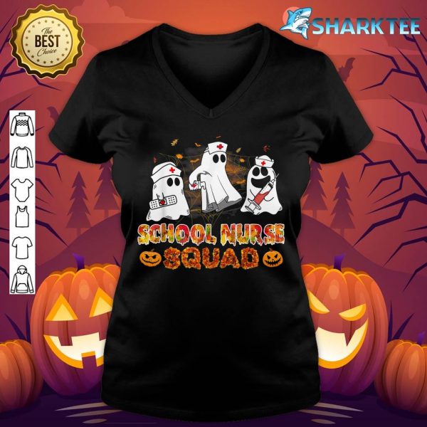 School Nurse Squad Funny Cute Ghost Halloween Pumpkin v-neck