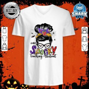 Teaching Assistant Messy Bun Happy Halloween Gifts v-neck