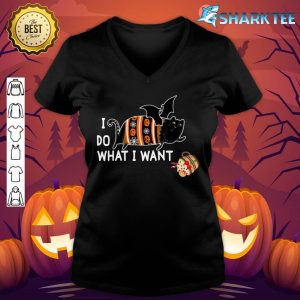 I Do What I Want Bat Wings Cat Hate Halloween Drink v-neck