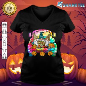 Tie Dye Pumpkin Gnomes In Halloween Truck Funny Holiday v-neck