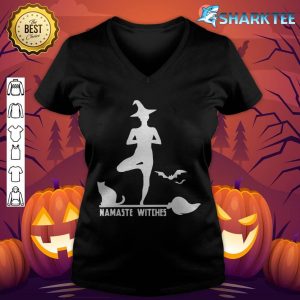 Funny Yoga Halloween Quote Namaste Witches Humor Holiday v-neck