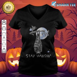Stay Hangin Moon Bat Halloween Party v-neck
