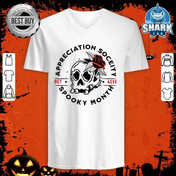 Spooky Month Appreciation Society Halloween Skelton Spooky v-neck