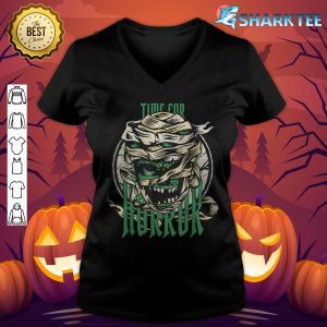 Time For Horror Scary Zombie Mummy Happy Halloween v-neck
