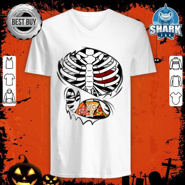 Ripped Halloween Xray Skeleton Rib Cage Pizza Lover v-neck