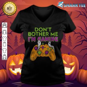 Don't Bother Me I'm Gaming Pumpkin Halloween Boys Gamer v-neck