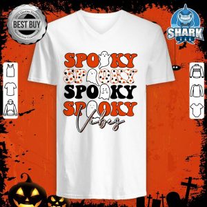 Groovy Spooky Vibes Halloween Ghost Spooky Autumn Season v-neck