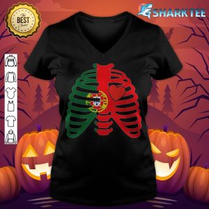 Ribcage Portuguese Halloween Portugal Flag Heart X-Ray Witch v-neck