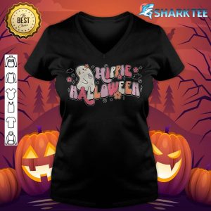 Hippie Halloween Retro Groovy Spooky Pumpkin Ghost v-neck