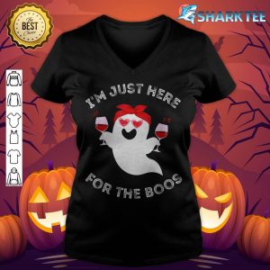Funny Halloween I'm Here for the Boos Last Minute Wine Ghost v-neck