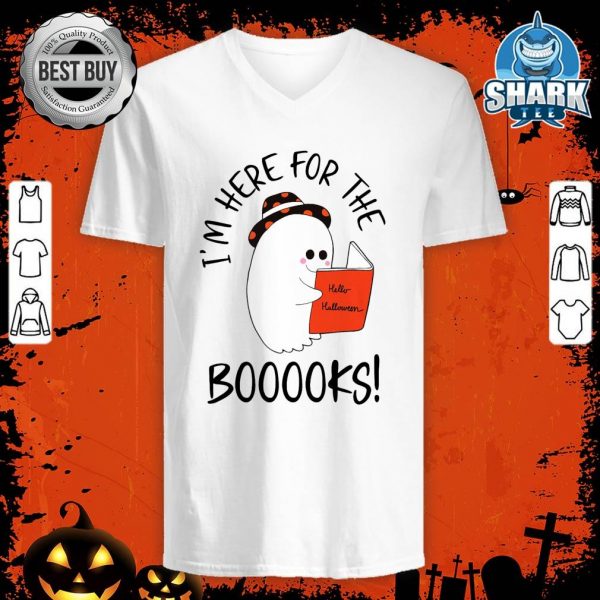 I'm Here For The Booooks Funny Halloween Ghost Reading Books Premium v-neck