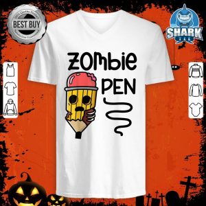 Zombie Pencil Funny Halloween Holiday Scary v-neck