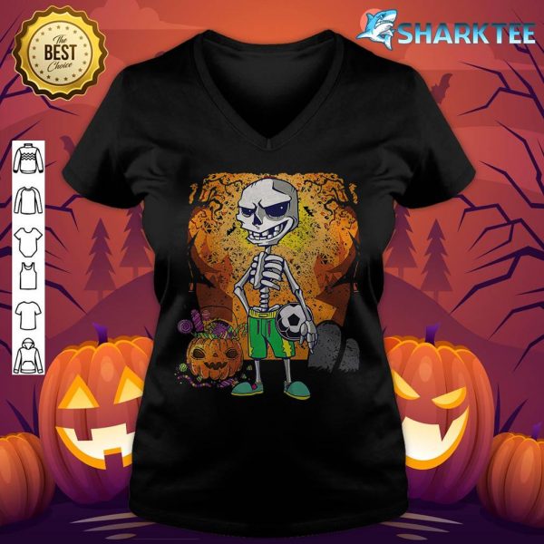 Soccer Skeleton Halloween Men Boys Soccer Player Halloween Premium v-neck
