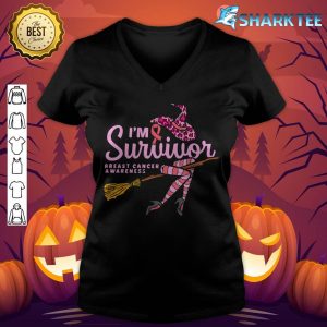 Witch I'm A Survivor Breast Cancer Awareness Halloween Women v-neck
