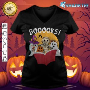 Booooks Ghost Pumpkin Halloween Boo Read Book Library Readin v-neck