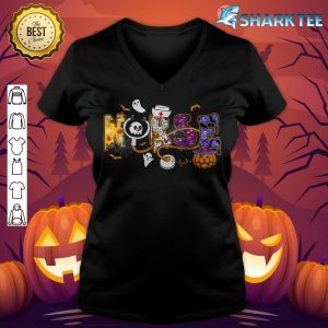 Nurse Stethospe Pumpkin Skull Witch Funny Nursing Halloween v-neck