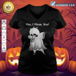 Funny Ghost Cow Dabbing Moo I Mean Boo Pumpkin Halloween v-neck