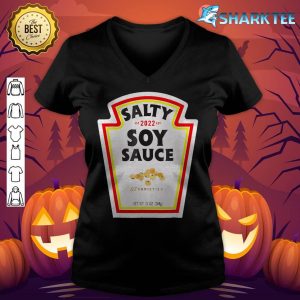 Halloween Matching Costume Salty Soy Sauce Bottle Label v-neck