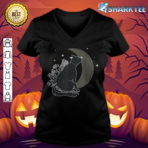 Last Minute Halloween Celestial Cat Moon v-neck