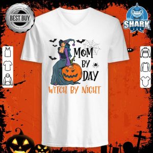 Mom By Day Witch By Night Halloween Mom v-neck